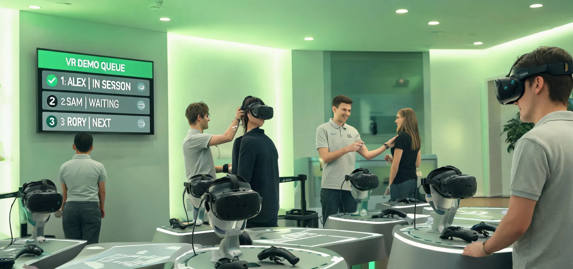 VR operators guiding a headset demo